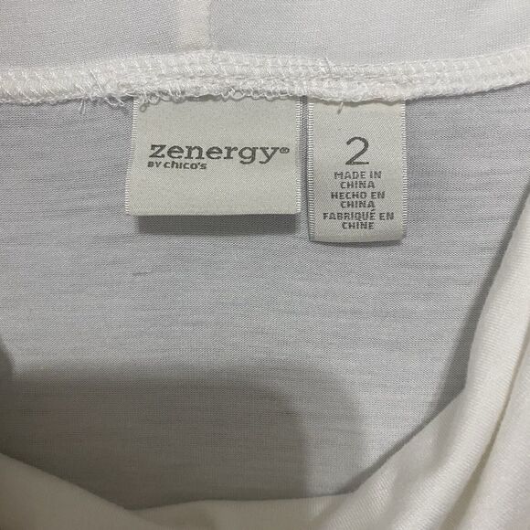 Chicos Zenergy Tunic Top Womens Sz 2 US‎ L Cream White Mesh Insert Cowl Neck - Picture 3 of 9